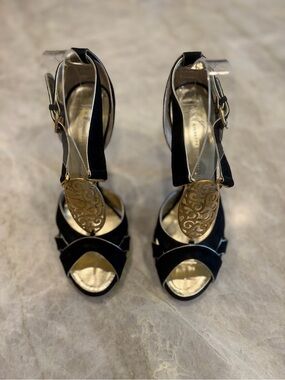 Giuseppe Zanotti Black and Gold Open-Toe Heel Sandals